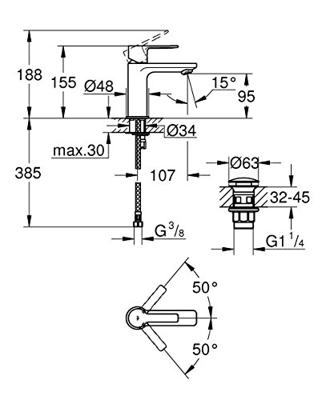 GROHE Lineare New waterbesparende wastafelkraan XS-size met temperatuur begrenzer en klikwaste chroom 23791001 - thumbnail