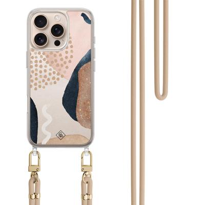 iPhone 16 Pro hoesje met beige koord - Abstract dots
