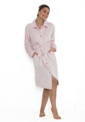 Licht roze damesbadjas met knopen - zacht fleece-l