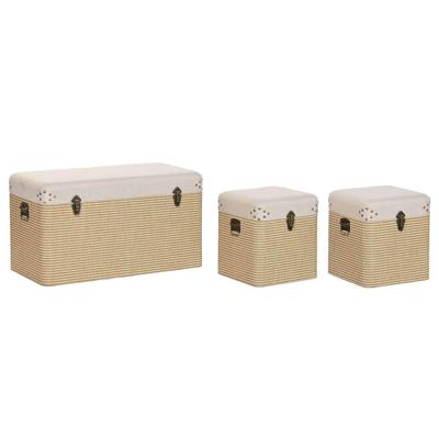Kofferset Home ESPRIT Beige Natuurlijk Polyester Hout Traditioneel 80 x 40 x 44 cm (3 Stuks)