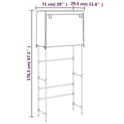 VidaXL Opbergrek voor boven wasmachine 2-laags 71x29,5x170,5 cm zwart - thumbnail