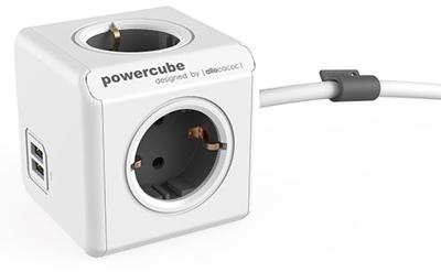 Allocacoc 1407/DEEUPC Stekkerdoos | PowerCube Extended | 2x USB-A poorten | 4 Sockets | Wit/Grijs| 3 meter
