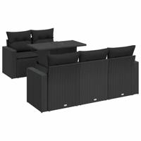 6-delige Loungeset met kussens poly rattan zwart - thumbnail