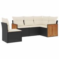 6-delige Loungeset met kussens poly rattan zwart - thumbnail