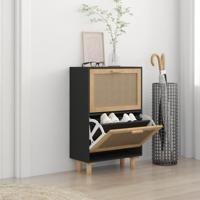 VidaXL Schoenenkast 52x25x80 cm bewerkt hout en rattan zwart - thumbnail