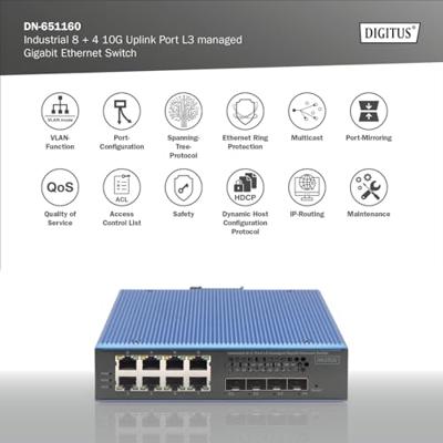 Digitus DN-651160 DN-651160 Industrial Ethernet Switch 8 + 4 poorten 1 GBit/s