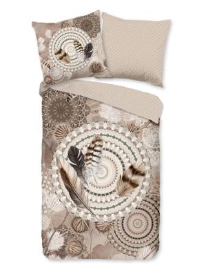 HIP Dekbedovertrek "mandala's en veren" - Taupe - (135x200 cm) - Katoen Flanel