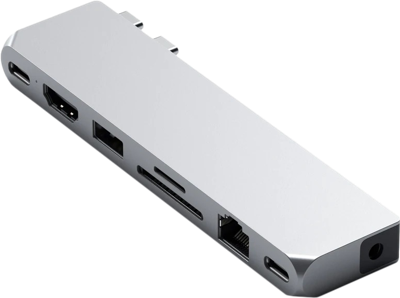 SATECHI USB-C Hub Multipoort Adapter Pro Hub Max - USB4, USB-A Data, USB-C Data, Gigabit Ethernet, SD/Micro SD - Poort En Audio Jack - Voor M2/M1 Macbook Pro/Air (Zilver)