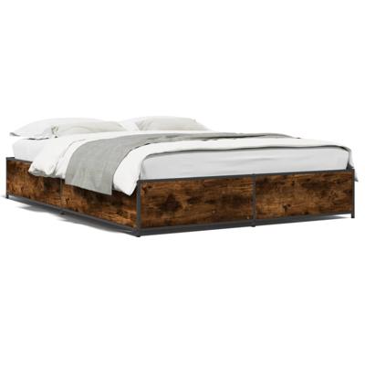 Bedframe bewerkt hout metaal gerookt eikenkleurig 150x200 cm