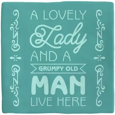 Plenty Gifts tegeltje keramiek lady & man 10x10cm blauw Plenty Gifts tegeltje keramiek lady & man 10x10cm blauw