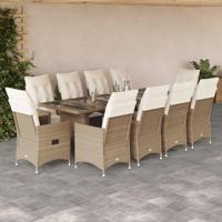 11-delige Bistroset met kussens poly rattan beige - thumbnail