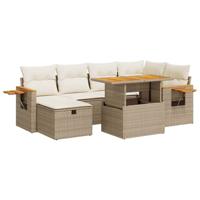 8-delige Loungeset met kussens poly rattan beige - thumbnail