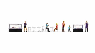NOCH 16245 H0 Themaset figuren café figuren Geverfd NOCH 16245 H0 Themaset figuren café figuren Geverfd