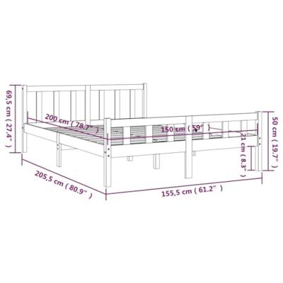 Bedframe massief hout wit 150x200 cm