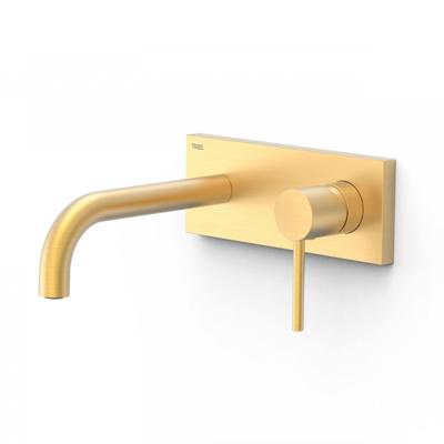 Wastafelmengkraan Inbouw Tres Study Exclusive met Afdekplaat Gebogen Uitloop 18 cm en Hendel Mat Goud Tres