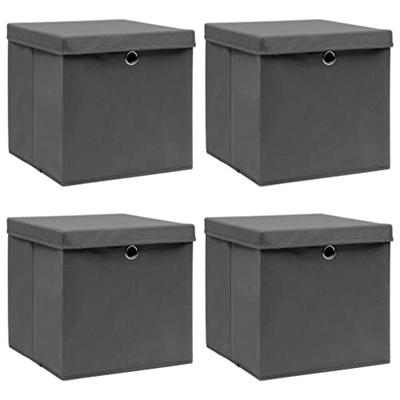 VidaXL Opbergboxen met deksel 4 st 32x32x32 cm stof grijs VidaXL Opbergboxen met deksel 4 st 32x32x32 cm stof grijs
