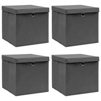 VidaXL Opbergboxen met deksel 4 st 32x32x32 cm stof grijs - thumbnail