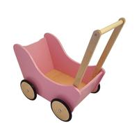 Houten Poppenwagen - Roze met blanke wielen - thumbnail