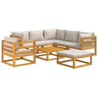 8-delige Loungeset met lichtgrijze kussens massief hout - thumbnail