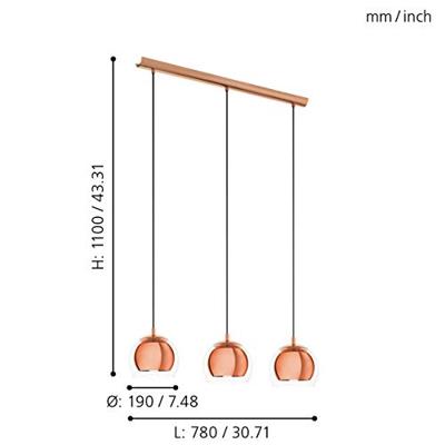 Eglo HanglampRocamar 3-lichts koperbruin - 94591