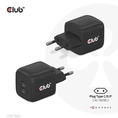 club3D CAC-1909EU Laptop netvoeding 45 W 2x USB-C USB PD Zwart Binnen