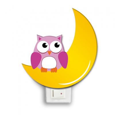 Dekori nachtlamp halve maan met uil led 12 x 4 cm hout geel/roze Dekori nachtlamp halve maan met uil led 12 x 4 cm hout geel/roze