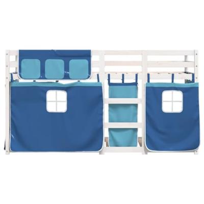 Stapelbed met gordijnen 90x190 cm massief grenenhout blauw