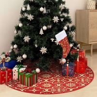 VidaXL Kerstboomrok luxe met sok 90 cm stof rood - thumbnail