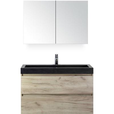 Maxx XL Badmeubelset 100 cm - Craft Oak - Wastafel Lucca 1 Kraangat met Spiegelkast
