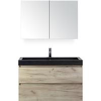Maxx XL Badmeubelset 100 cm - Craft Oak - Wastafel Lucca 1 Kraangat met Spiegelkast - thumbnail