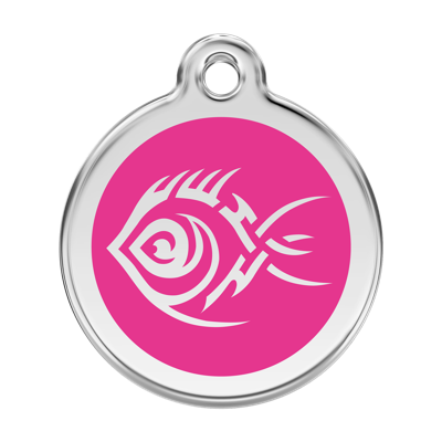 Tribal Fish Hot Pink roestvrijstalen hondenpenning large/groot dia. 3,8 cm RedDingo - Reddingo