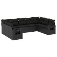 9-delige Loungeset met kussens poly rattan zwart - thumbnail