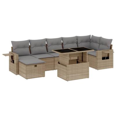 8-delige Loungeset met kussens poly rattan beige