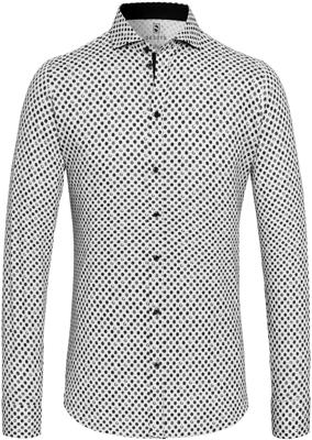Desoto Heren Overhemd Wit Grijze verf Print Jersey Slim Fit