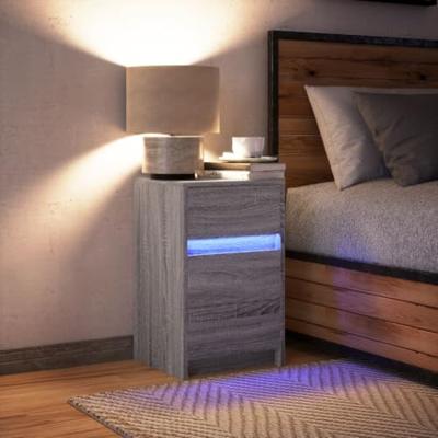 Nachtkastje met LED-verlichting bewerkt hout grijs sonoma