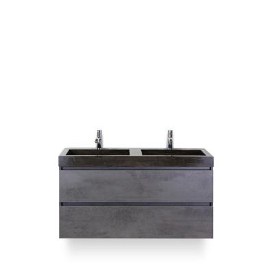 Maxx XL Badmeubelset 120 cm - Beton Antraciet - Wastafel Lucca Dubbel 2 kraangaten