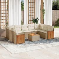 10-delige Loungeset met kussens poly rattan beige - thumbnail