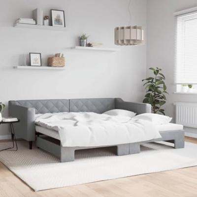 Slaapbank met onderschuifbed 100x200 cm stof lichtgrijs