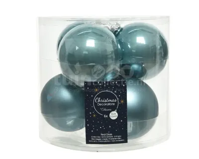 Kerstballen Glas Ø8cm Ochtendblauw 6st