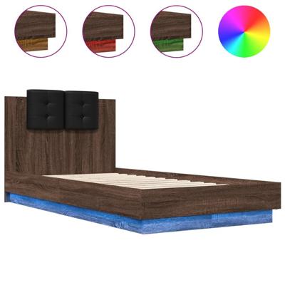 Bedframe met hoofdbord en LED bruin eikenkleur 75x190 cm - thumbnail