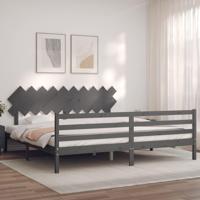 Bedframe met hoofdbord massief hout grijs 200x200 cm - thumbnail