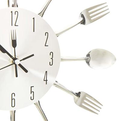 Wandklok lepel-en-vork 31 cm aluminium zilverkleurig - thumbnail