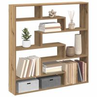 Wandschap kubus 7 vakken bewerkt hout artisanaal eikenkleurig - thumbnail