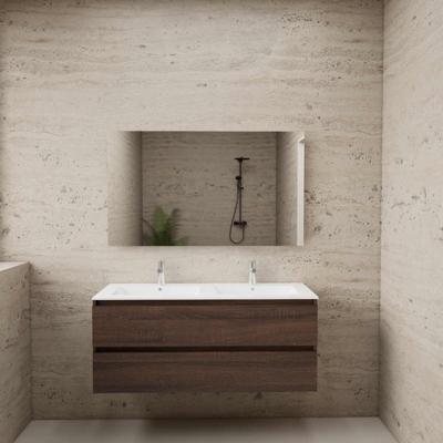 ACTIE BWS Badmeubel | Paris | Sonoma Choco 120 cm | Mat Wit Wastafel | 2 Kraangaten