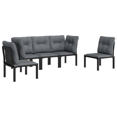 5-delige Loungeset poly rattan zwart en grijs