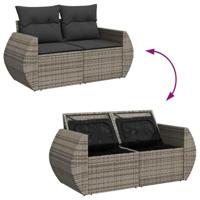 8-delige Loungeset met kussens poly rattan grijs - thumbnail