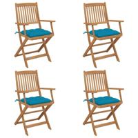 Tuinstoelen 4 st inklapbaar met kussens massief acaciahout - thumbnail