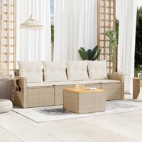 5-delige Loungeset met kussens poly rattan beige - thumbnail