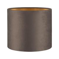 Fluweel - Velvet Lampenkap - Cilinder - Grey + goud - Luxe stijl - ø20 x 17 cm - E27 fitting - voor tafellampen en Pendellamp - voor woonkamer en eetkamer - thumbnail