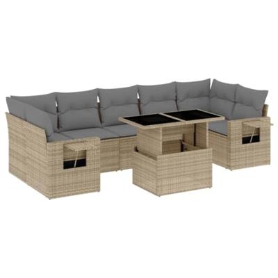 8-delige Loungeset met kussens poly rattan beige